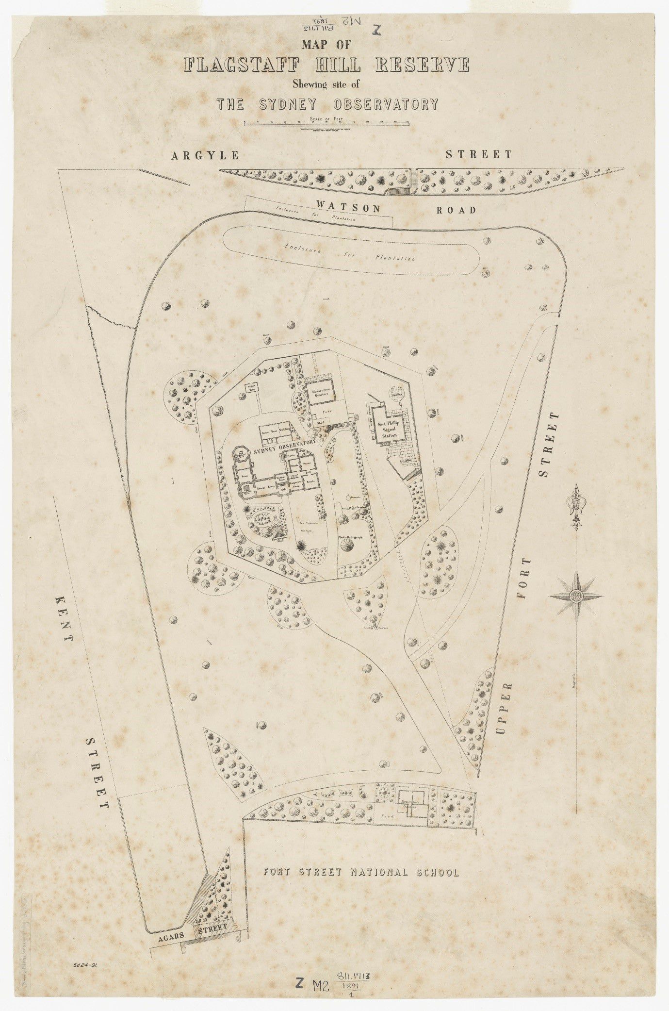 Map of Flagstaff Hill reserve showing site of the Sydney Observatory, Sydney: Surveyor Generals Office, 1859, SLNSW M2 811.1713/1891/1.